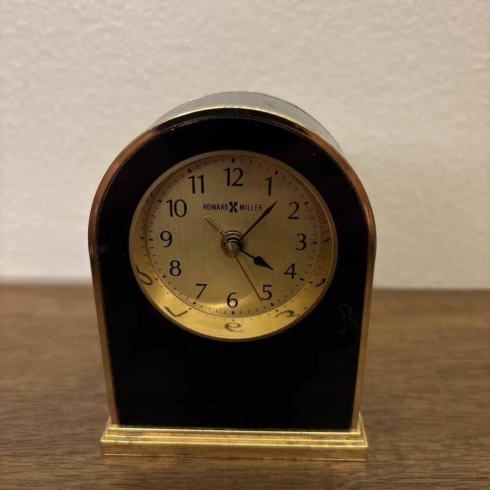 Vintage Howard Miller Midnight Arc 621-242 Black/Gold Table Alarm Clock Works